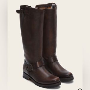 Frye Dark Brown Veronica Slouch Boot Women’s Size 7 Leather with Bronze Buckles